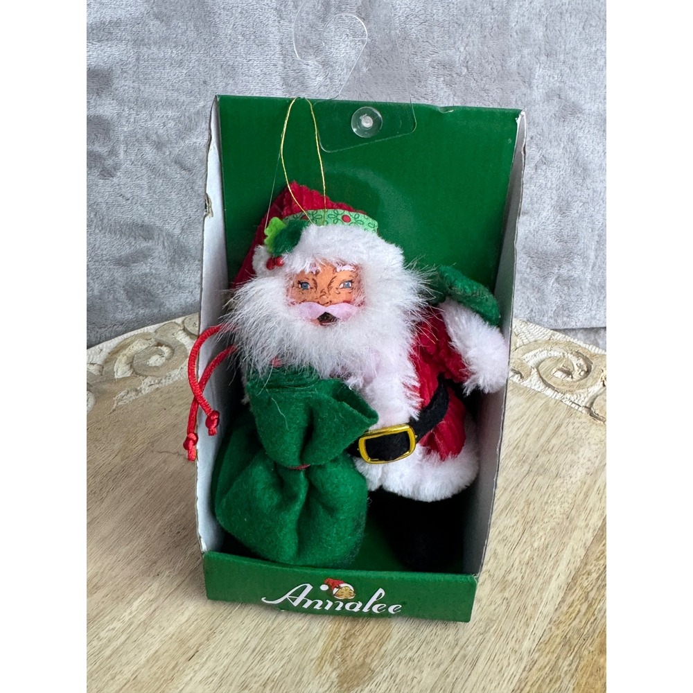 Annalee 5in Jinglebell Santa Christmas Ornament 2018 Red Green Felt Poseable New